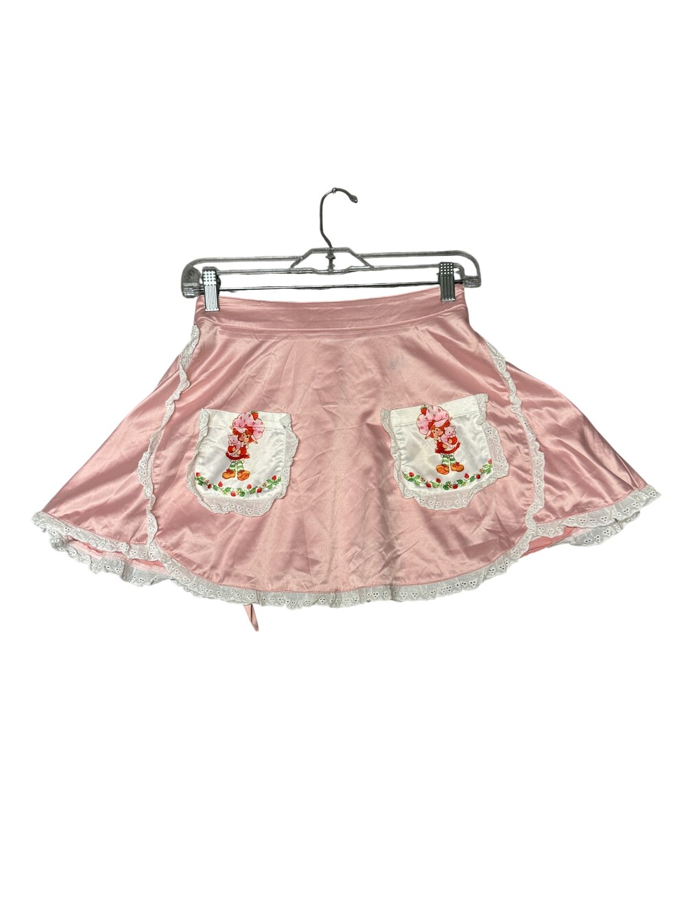 Dolls Kill X Strawberry Shortcake Skirt Womens XS Pink Satin Wrap Lace Pockets